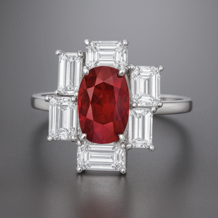 Oval Ruby Deco Step Halo Ring