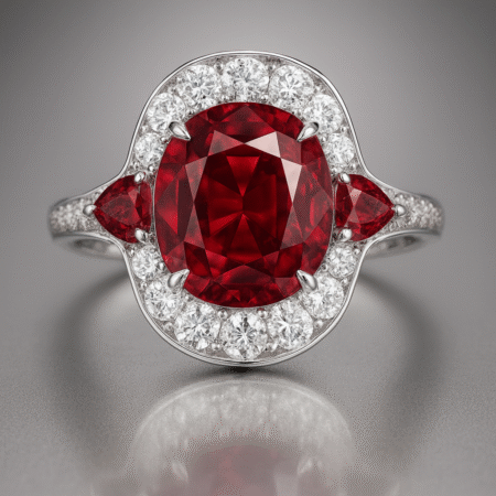 Oval Ruby Halo & Pear Accent Ring