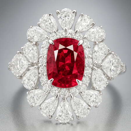 Cushion Ruby Radiant Petal Halo Ring