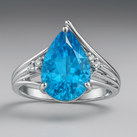 Pear-Cut Blue Solitaire Split-Shank Ring