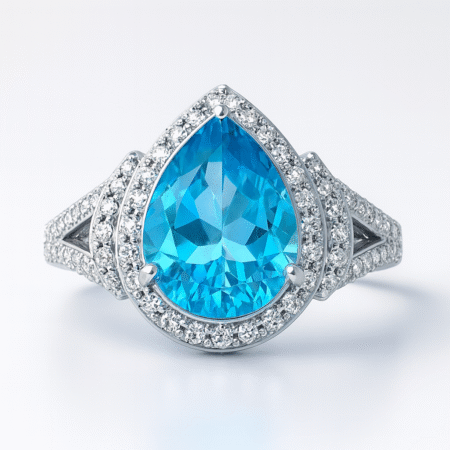 Pear-Cut Blue Double-Halo Ring