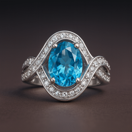 Oval Blue Wave Halo Ring