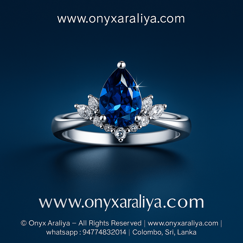 ✨ Royal Blue 3ct Pear-Cut Crown Ring