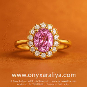 ✨ Pink Sapphire Halo Ring – 18K Gold Plated Sterling Silver