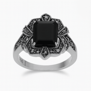 Vintage Art-Deco Black Onyx & Marcasite Ring