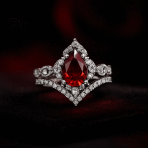 Royal Crimson Pear Halo Ring