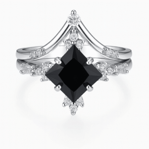 Chevron Crown Bridal Set – Black Onyx & White Cubic