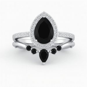 Black Onyx Pear Halo Bridal Set