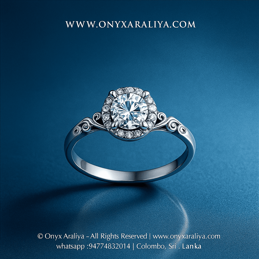 Vintage Halo Scroll Ring – 925 Sterling Silver