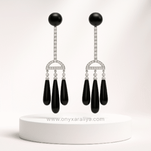 Elegant Triple-Drop Onyx Chandelier Earrings
