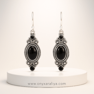 Vintage Rope-Frame Oval Onyx Earrings