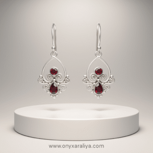 Handcrafted Red Garnet Gemstone Swirl Drop Earrings