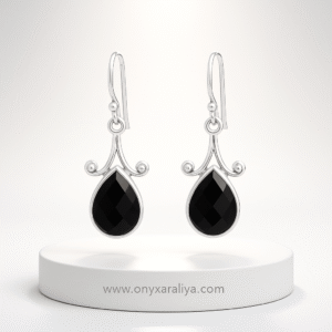 Pear-Shape Faceted Onyx Dangle Earrings