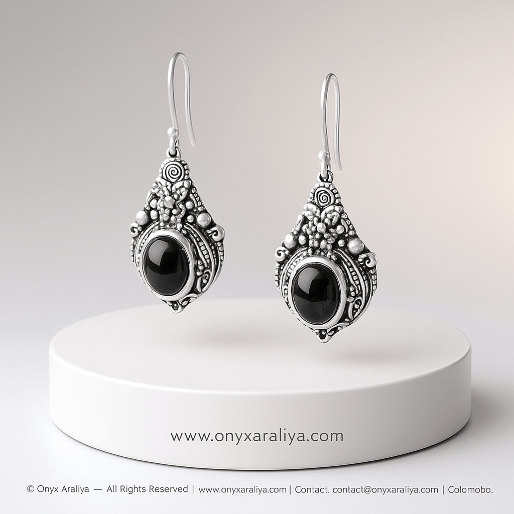 Tribal Granulation Black Onyx Earrings