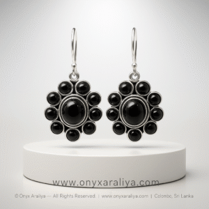 Floral Multi-Cabochon Onyx Earrings
