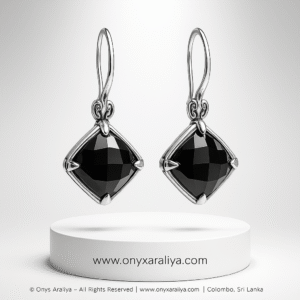Cushion-Cut Black Onyx Silver Drop Earrings