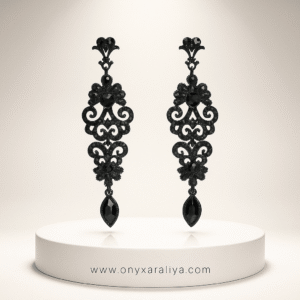 “Black Empress Filigree” Earrings