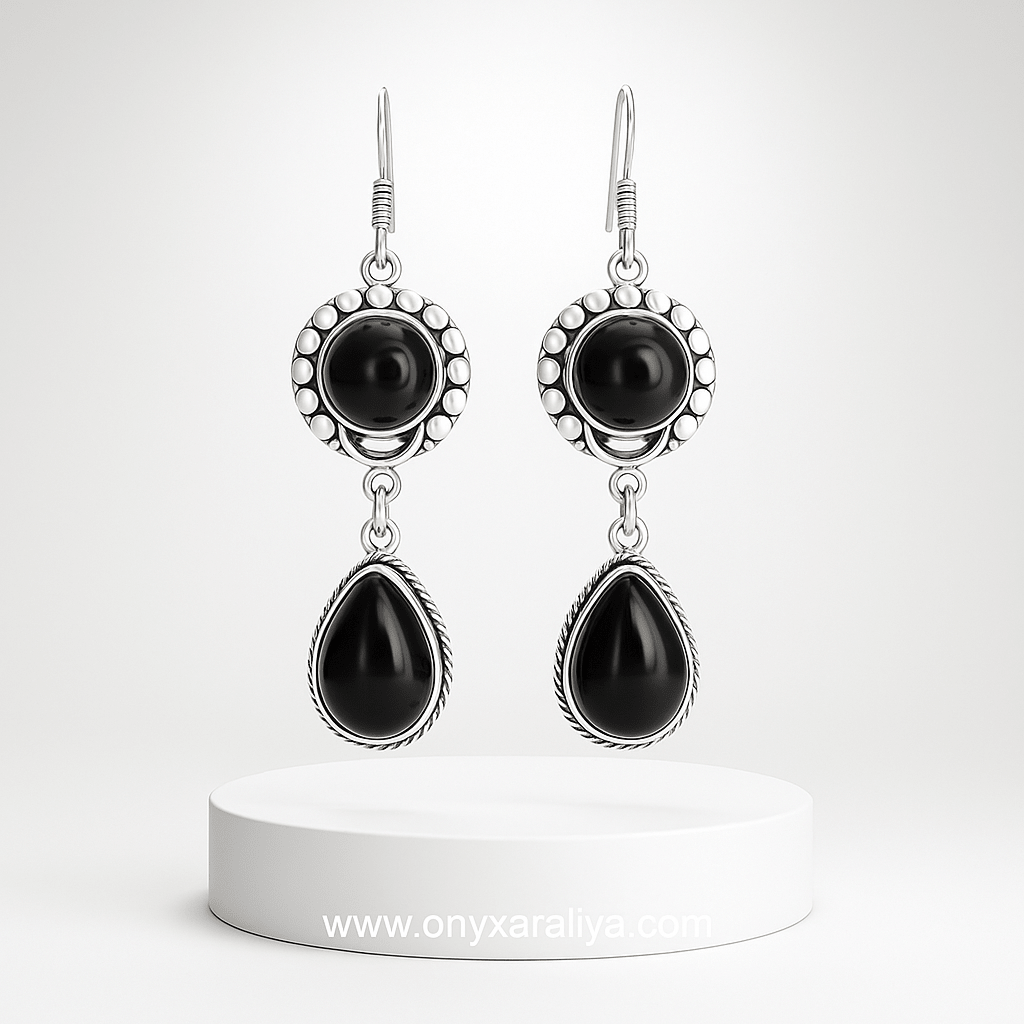“Dual Onyx Drop Earrings”