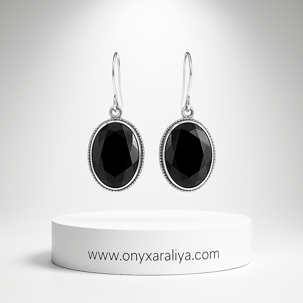 Classic Oval Black Onyx Drop Earrings