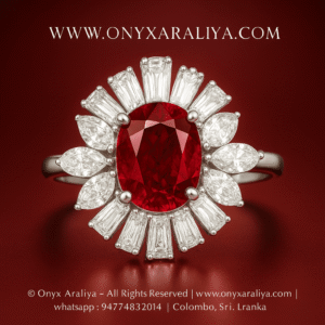 Oval Ruby Sunburst Halo Ring