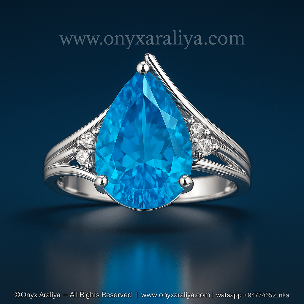 Pear-Cut Blue Solitaire Split-Shank Ring