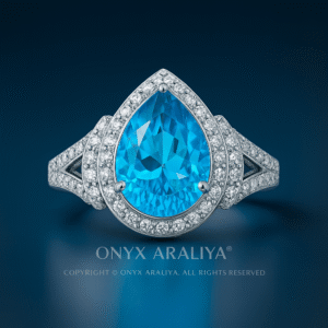 Pear-Cut Blue Double-Halo Ring