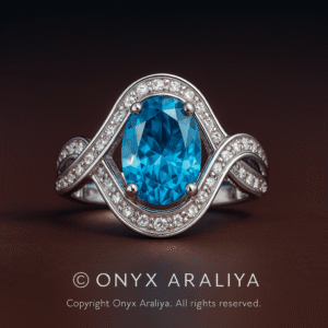 Oval Blue Wave Halo Ring