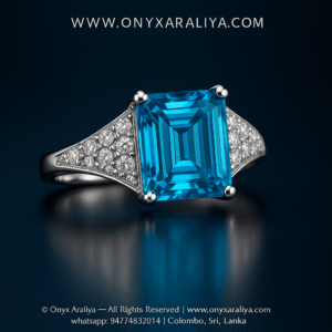 Emerald-Cut Blue Tapered Pavé Ring