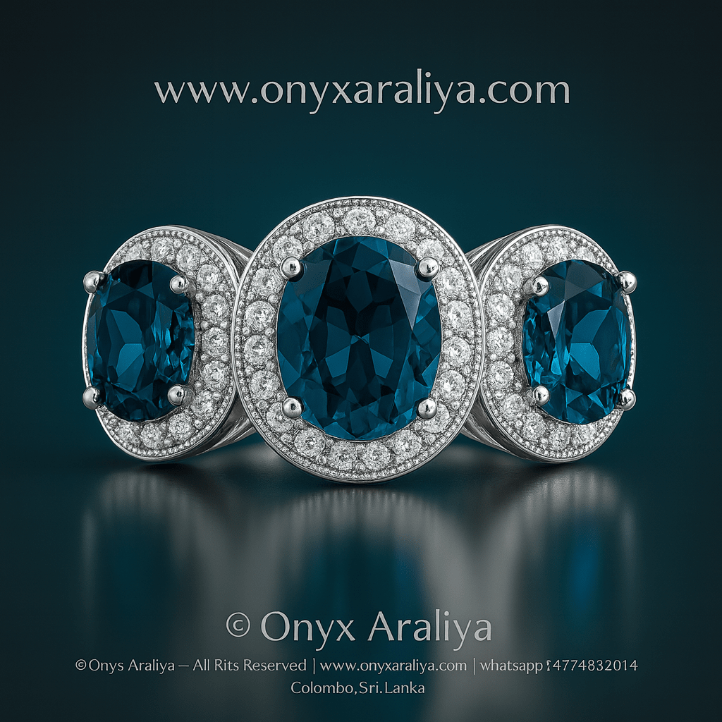 Triple Oval Blue Halo Ring