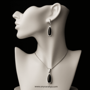 Black Onyx Minimalist Pendant & Earrings Set