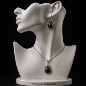Black Onyx Vintage Teardrop Pendant & Earrings Set