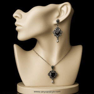 Black Onyx Vintage Heart Drop Set