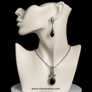 Black Onyx Teardrop Pavé Set – Necklace & Earrings