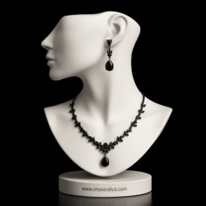 Black Onyx Teardrop Vine Necklace & Drop Earrings