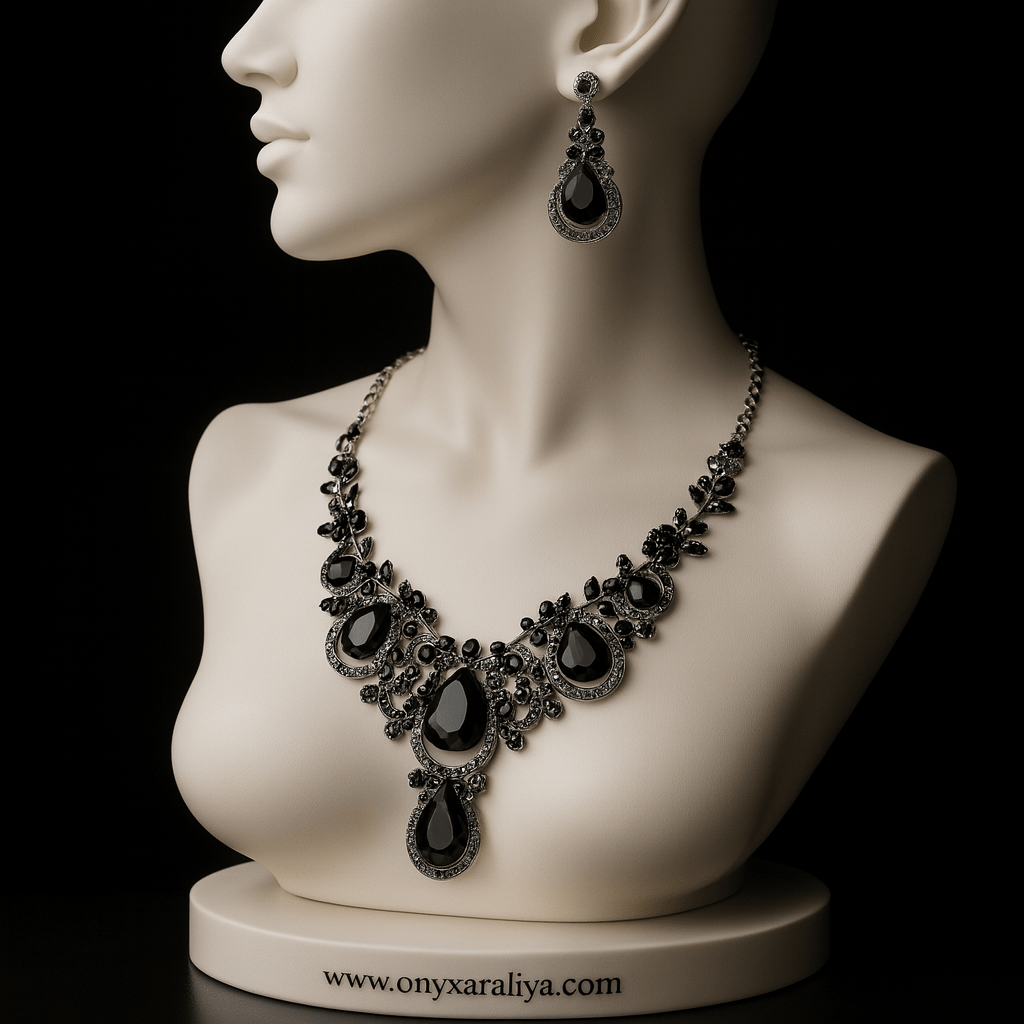 Black Onyx Royal Chandelier Set – Necklace & Earrings