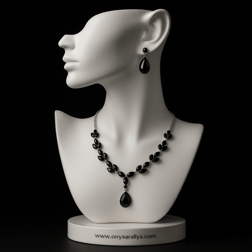 Black Onyx Teardrop Necklace & Drop Earrings (Set)