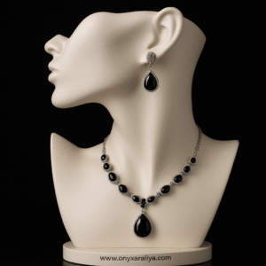 Teardrop Black Onyx Necklace & Drop Earrings (Set)