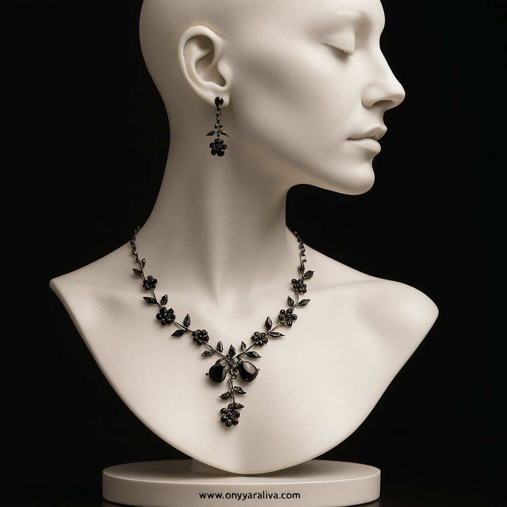 Black Onyx Floral Vine Set – Necklace & Earrings