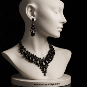 Imperial Noir Black Onyx Statement Necklace & Earrings Set