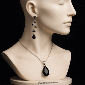 Elegant Teardrop Black Onyx Necklace & Earrings Set