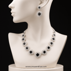 Majestic Halo Black Onyx Necklace & Earrings Set