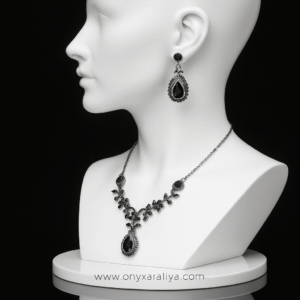 Enchanted Leaf Black Onyx Necklace & Earrings Set