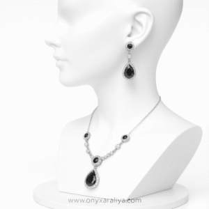 Crystal Noir Teardrop Necklace & Earrings Set