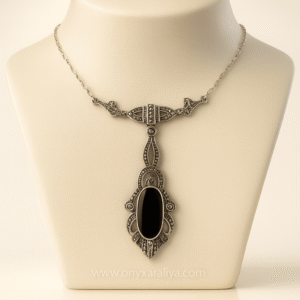 Onyx Araliya – Noir Heirloom Necklace (Antique Silver Edition)