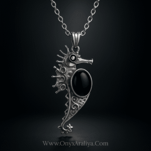 Onyx Araliya – The Midnight Seahorse Pendant