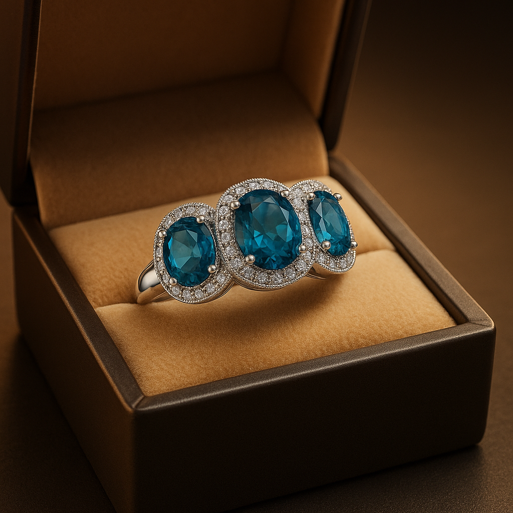 Triple Oval Blue Halo Ring - Image 2