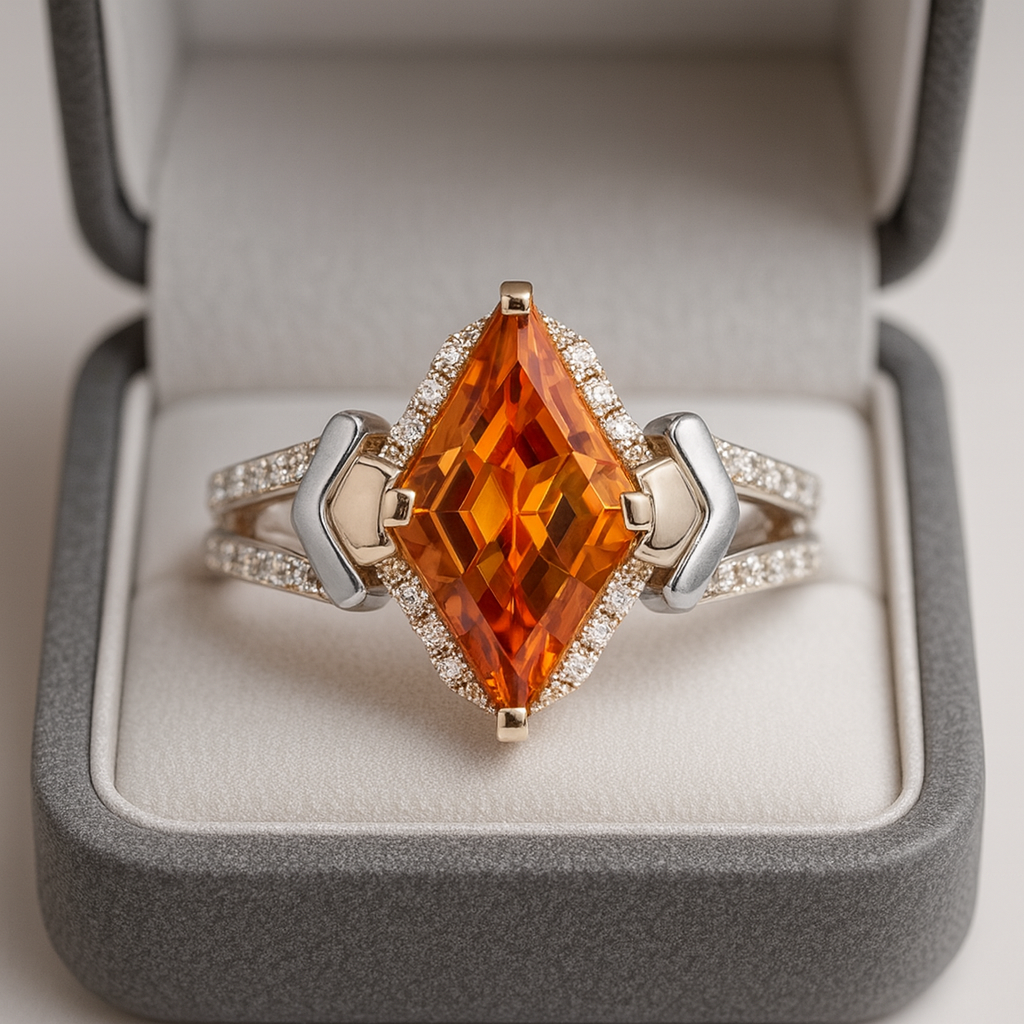 Kite-Cut Orange Halo Split-Shank Ring - Image 2