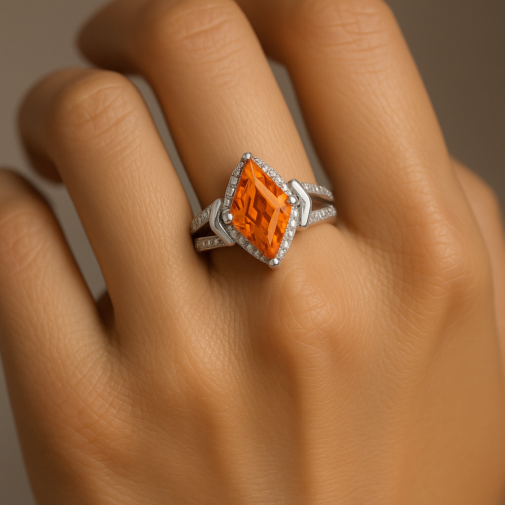 Kite-Cut Orange Halo Split-Shank Ring - Image 3