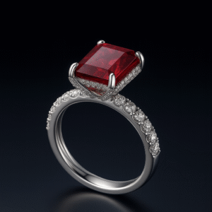 Emerald-Cut Ruby Solitaire Pavé Ring