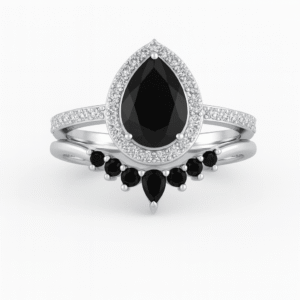 Black Onyx Pear Halo Bridal Set